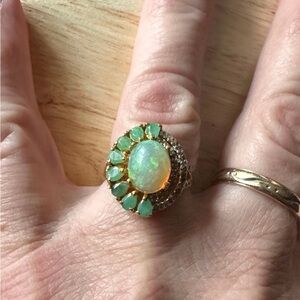 Sterling emerald diamond opal ring 7